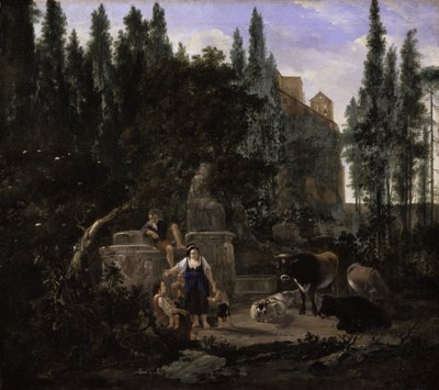 An Italian Landscape with Figures and Cattle by Jan Lapp